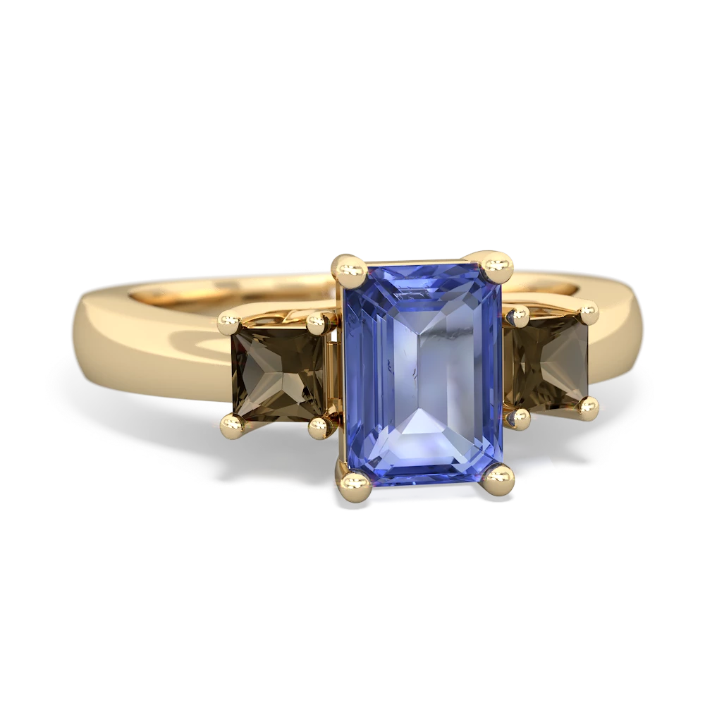 Tanzanite Three Stone Emerald-Cut Trellis 14K Yellow Gold ring R4021