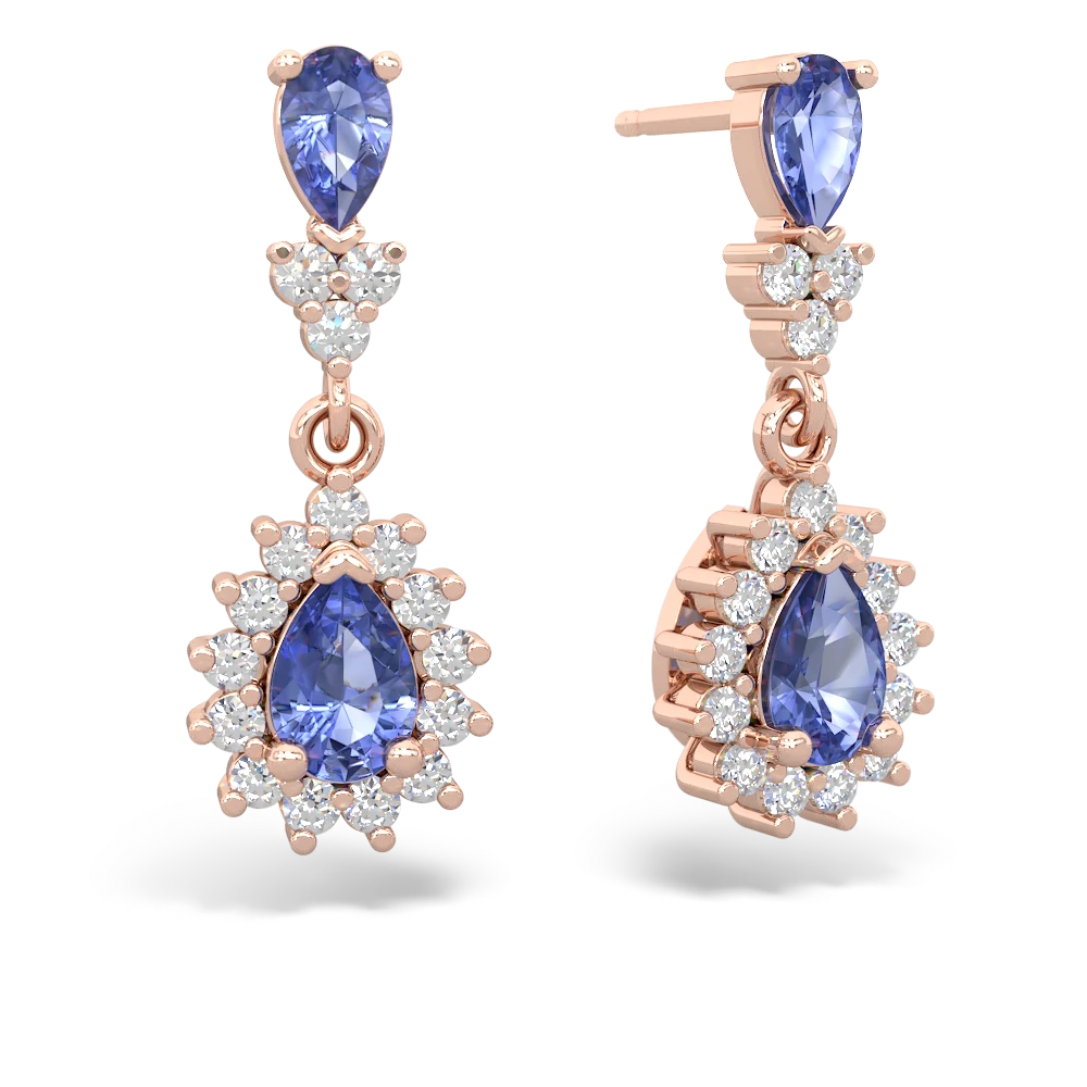 Tanzanite Halo Pear Dangle 14K Rose Gold earrings E1882