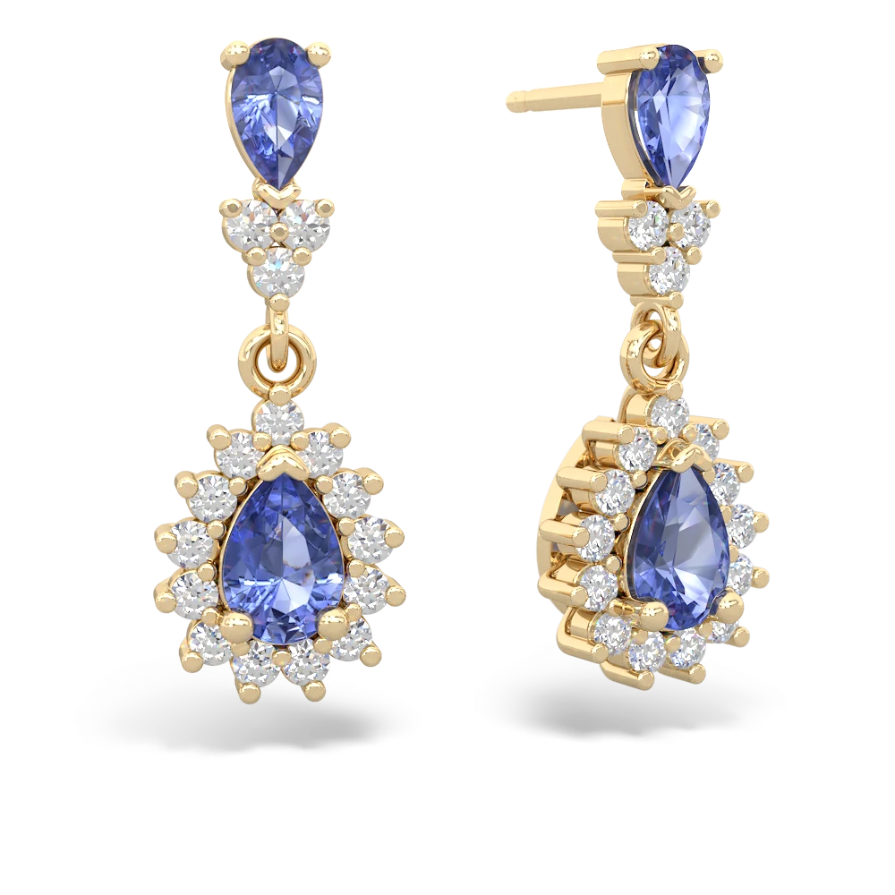 Tanzanite Halo Pear Dangle 14K Yellow Gold earrings E1882