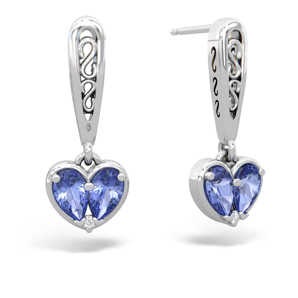 Tanzanite Filligree Heart 14K White Gold earrings E5070