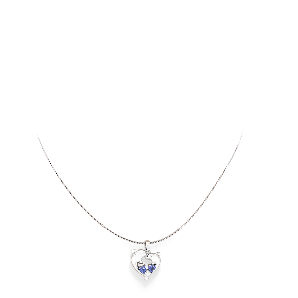 Tanzanite Dolphin Heart 14K White Gold pendant P5820