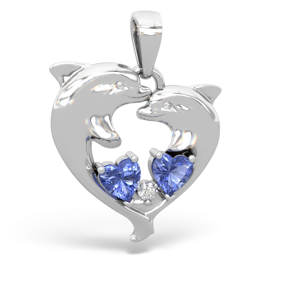 Tanzanite Dolphin Heart 14K White Gold pendant P5820