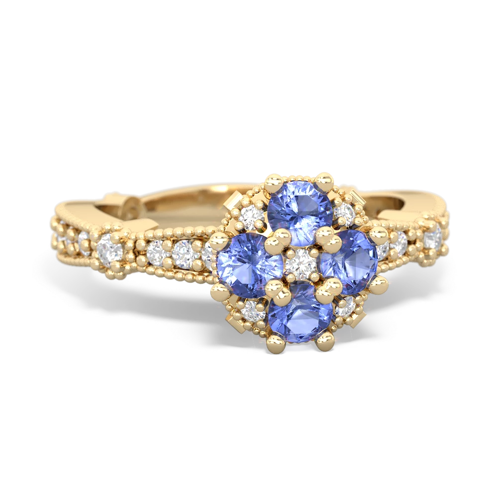 Tanzanite Sparkling Tiara Cluster 14K Yellow Gold ring R26293RD