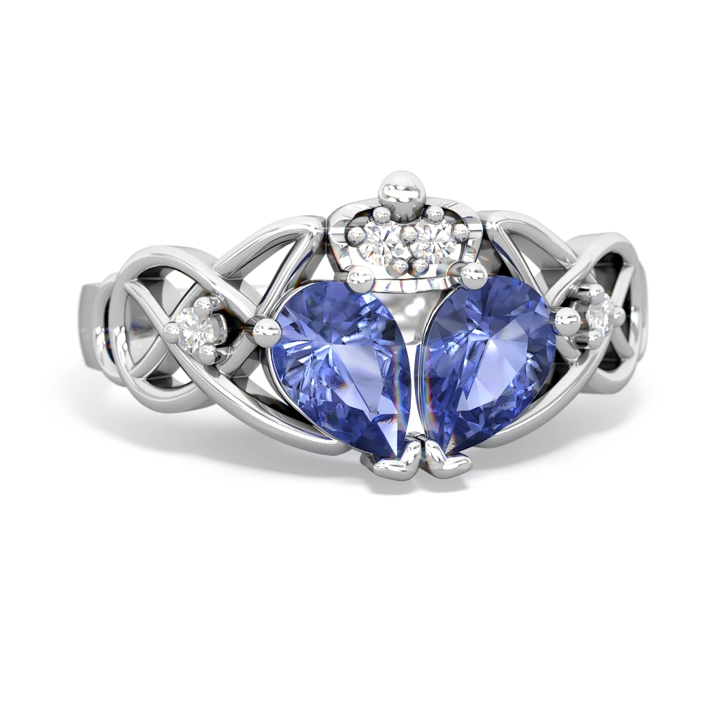 Tanzanite 'One Heart' Celtic Knot Claddagh 14K White Gold ring R5322