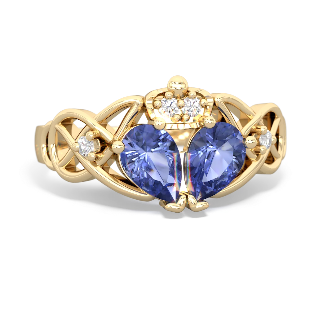 Tanzanite 'One Heart' Celtic Knot Claddagh 14K Yellow Gold ring R5322