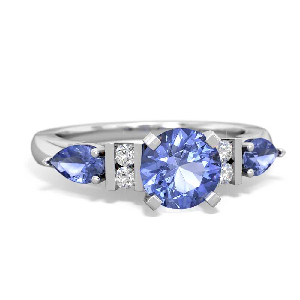 Lab Sapphire 6Mm Round Eternal Embrace Engagement 14K White Gold ring R2005