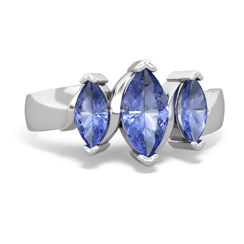 Lab Sapphire Three Peeks 14K White Gold ring R2433