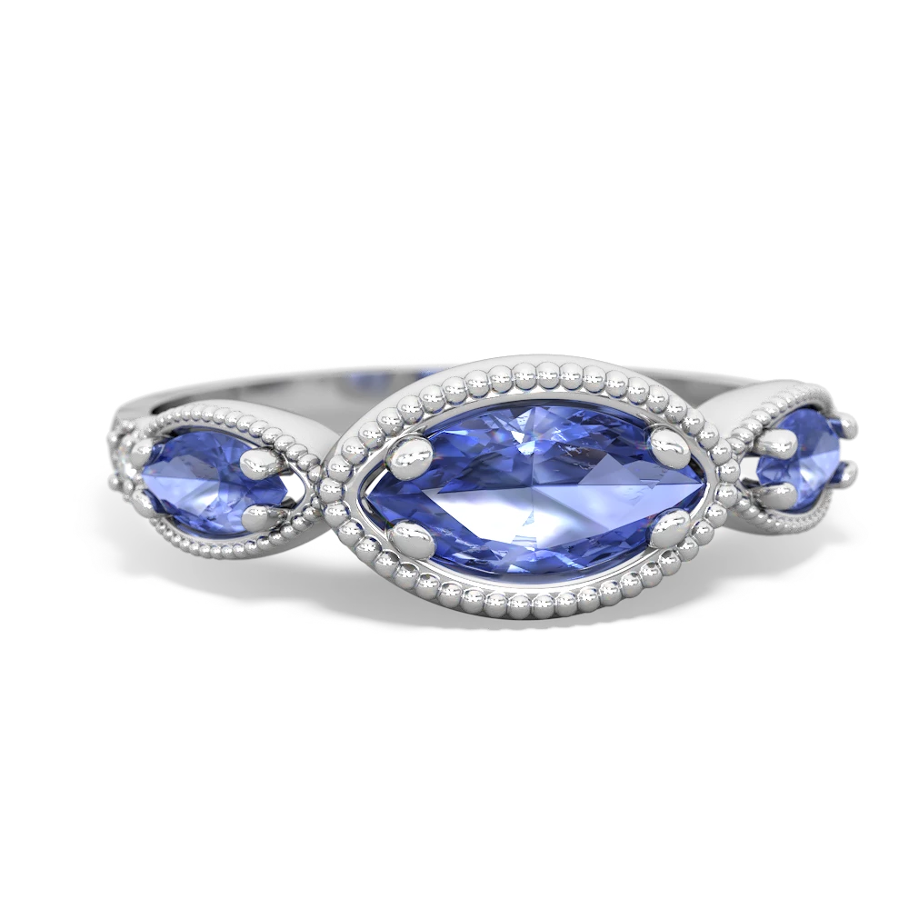 Sapphire Milgrain Marquise 14K White Gold ring R5700