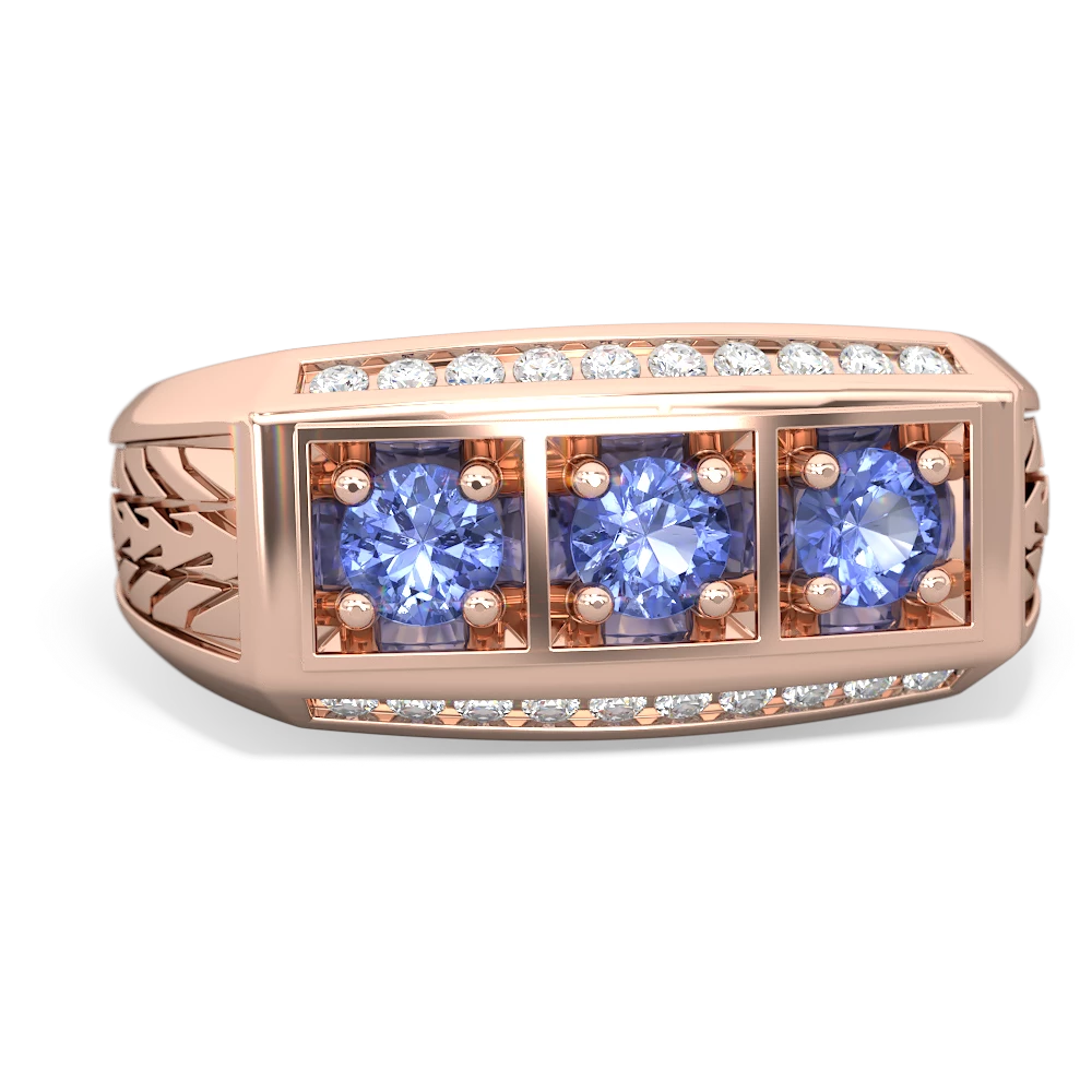 Sapphire Three Stone Tire Tread Men's 14K Rose Gold ring R0520