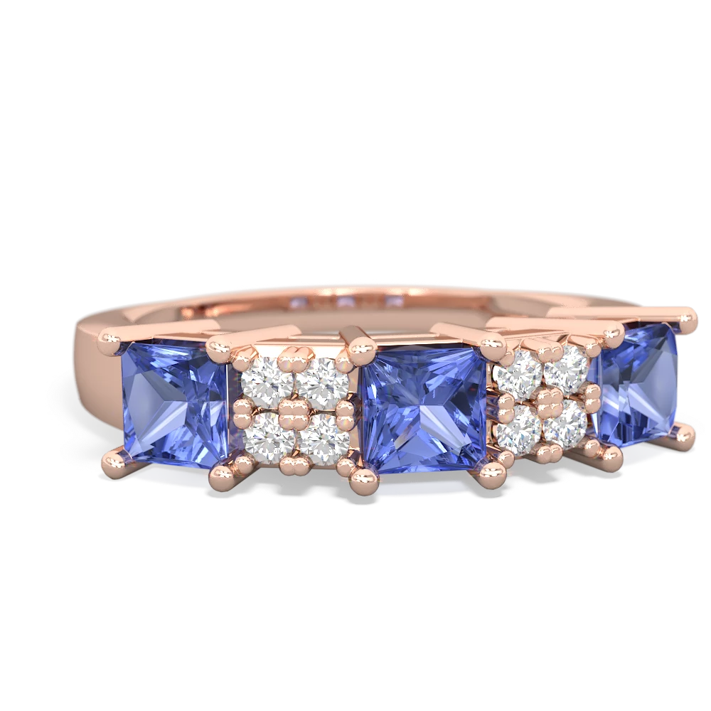 Tanzanite Three Stone Diamond Cluster 14K Rose Gold ring R2592