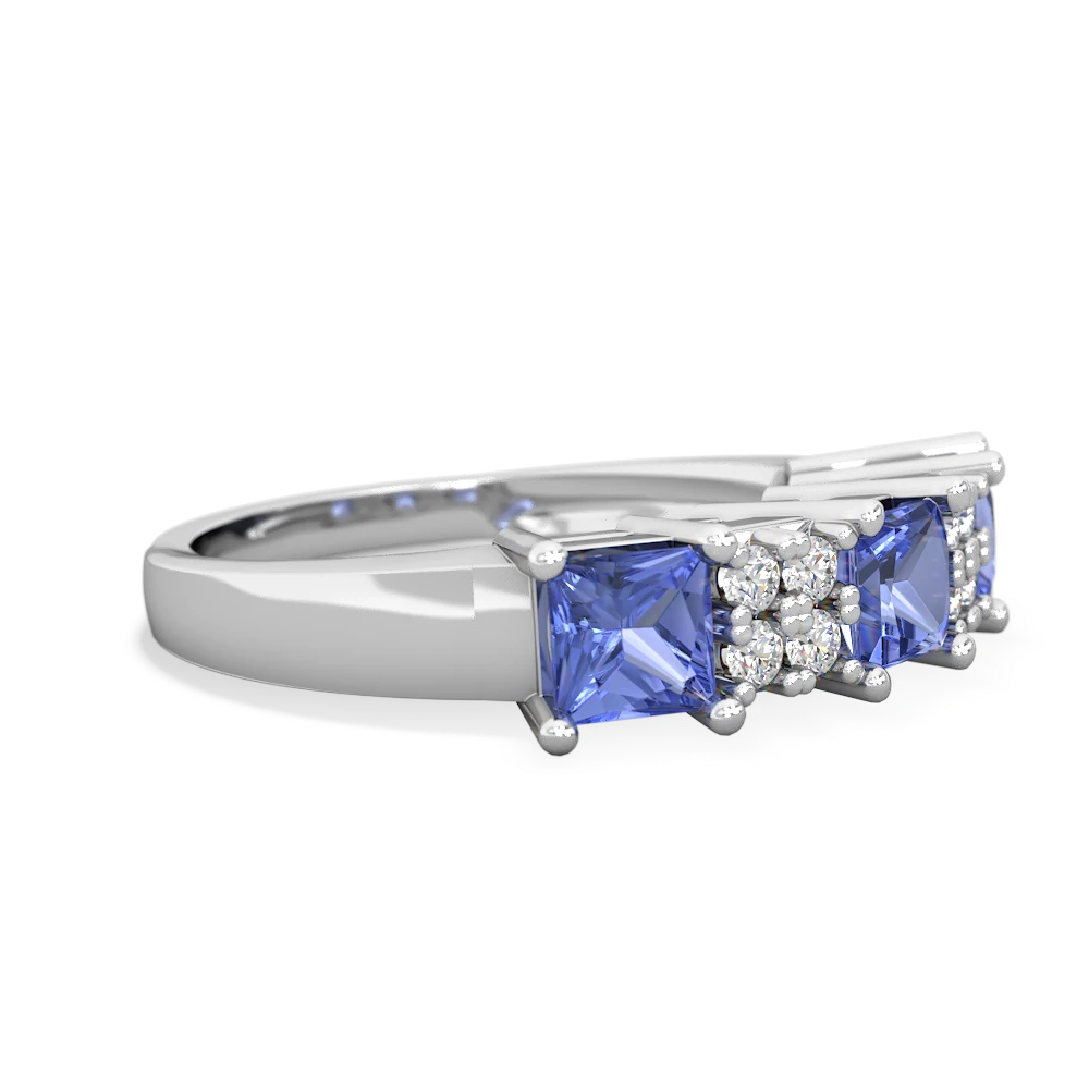 Tanzanite Three Stone Diamond Cluster 14K White Gold ring R2592