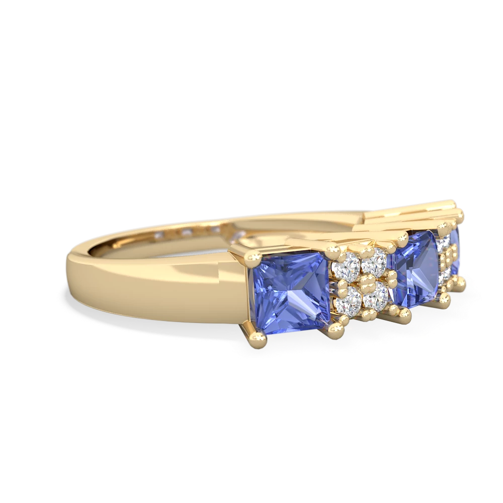 Lab Sapphire Three Stone Diamond Cluster 14K Yellow Gold ring R2592