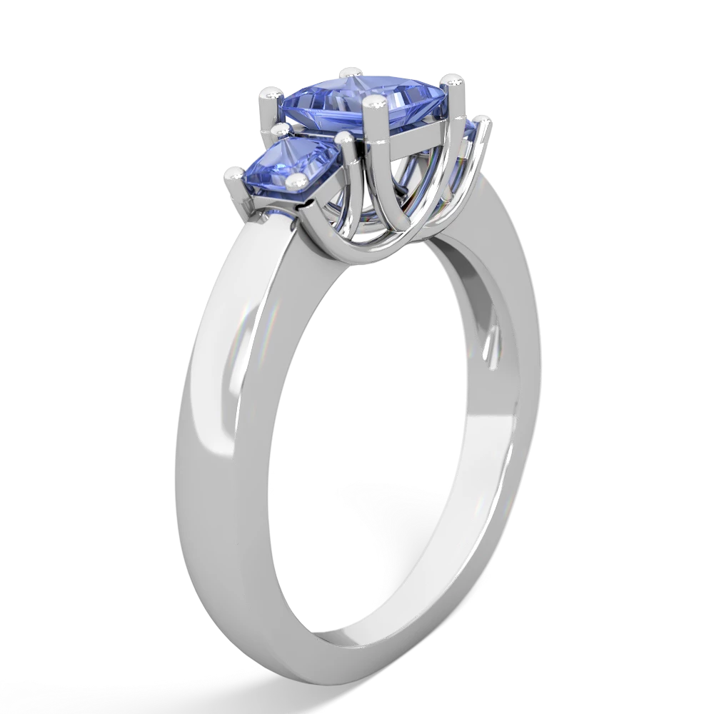 Lab Sapphire Three Stone Trellis 14K White Gold ring R4015