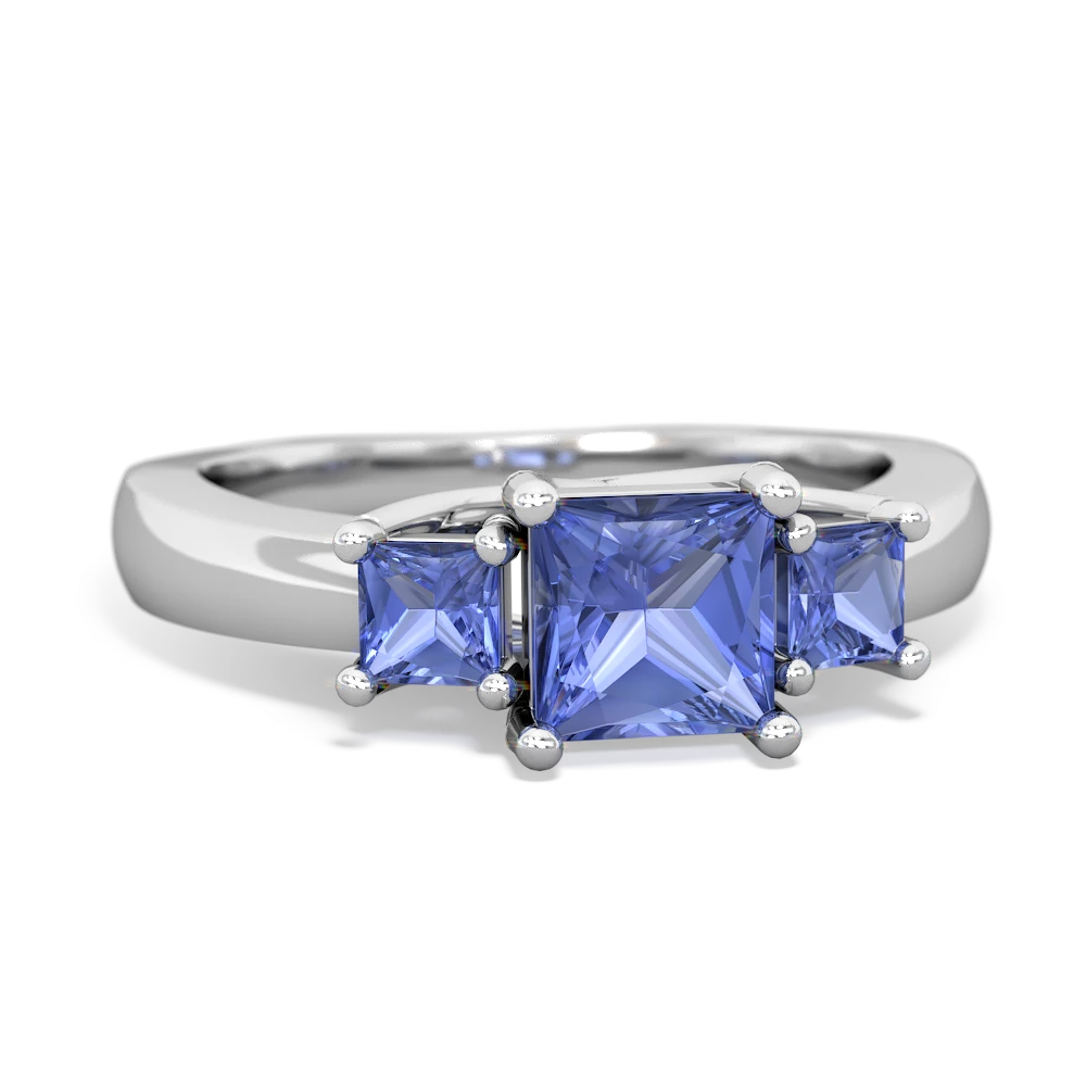 Lab Sapphire Three Stone Trellis 14K White Gold ring R4015