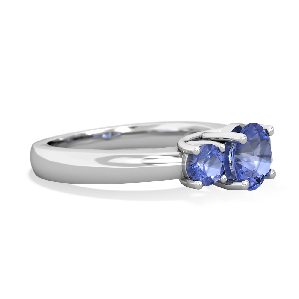 Tanzanite Three Stone Round Trellis 14K White Gold ring R4018