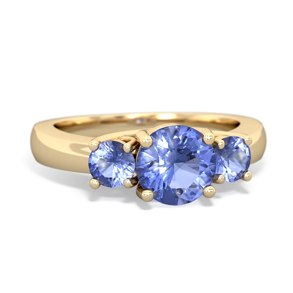 Tanzanite Three Stone Round Trellis 14K Yellow Gold ring R4018