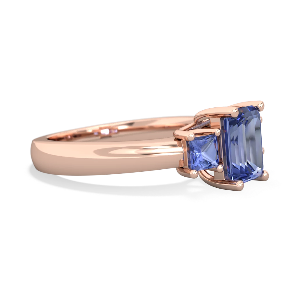 Lab Sapphire Three Stone Emerald-Cut Trellis 14K Rose Gold ring R4021