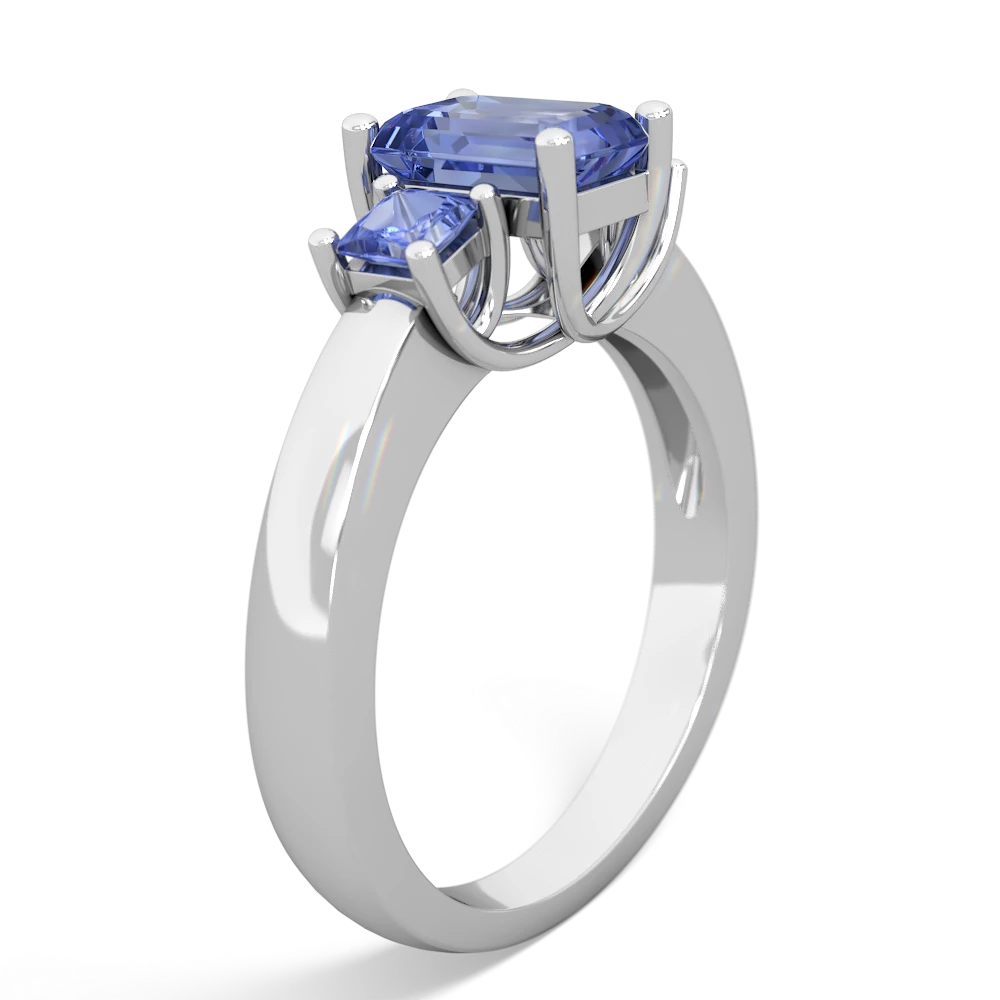 Sapphire Three Stone Emerald-Cut Trellis 14K White Gold ring R4021