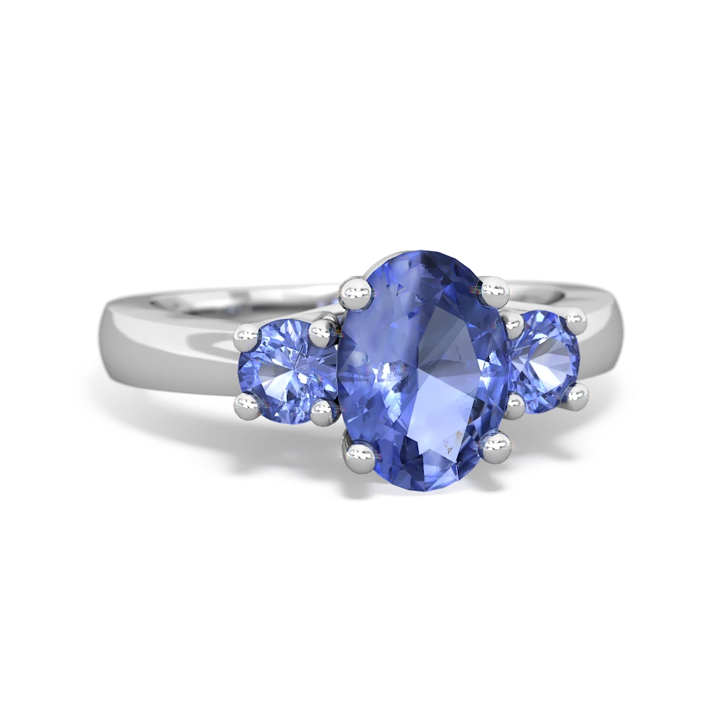 Tanzanite Three Stone Oval Trellis 14K White Gold ring R4024