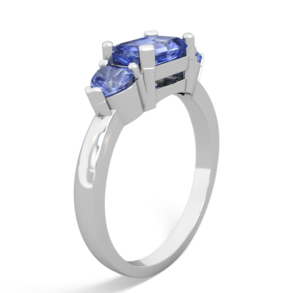 Lab Sapphire Three Stone 14K White Gold ring R5235