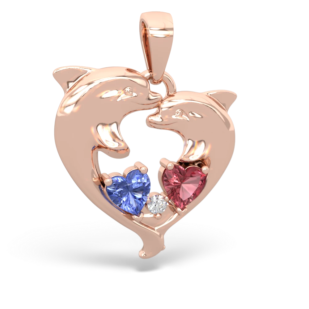 Tanzanite Dolphin Heart 14K Rose Gold pendant P5820