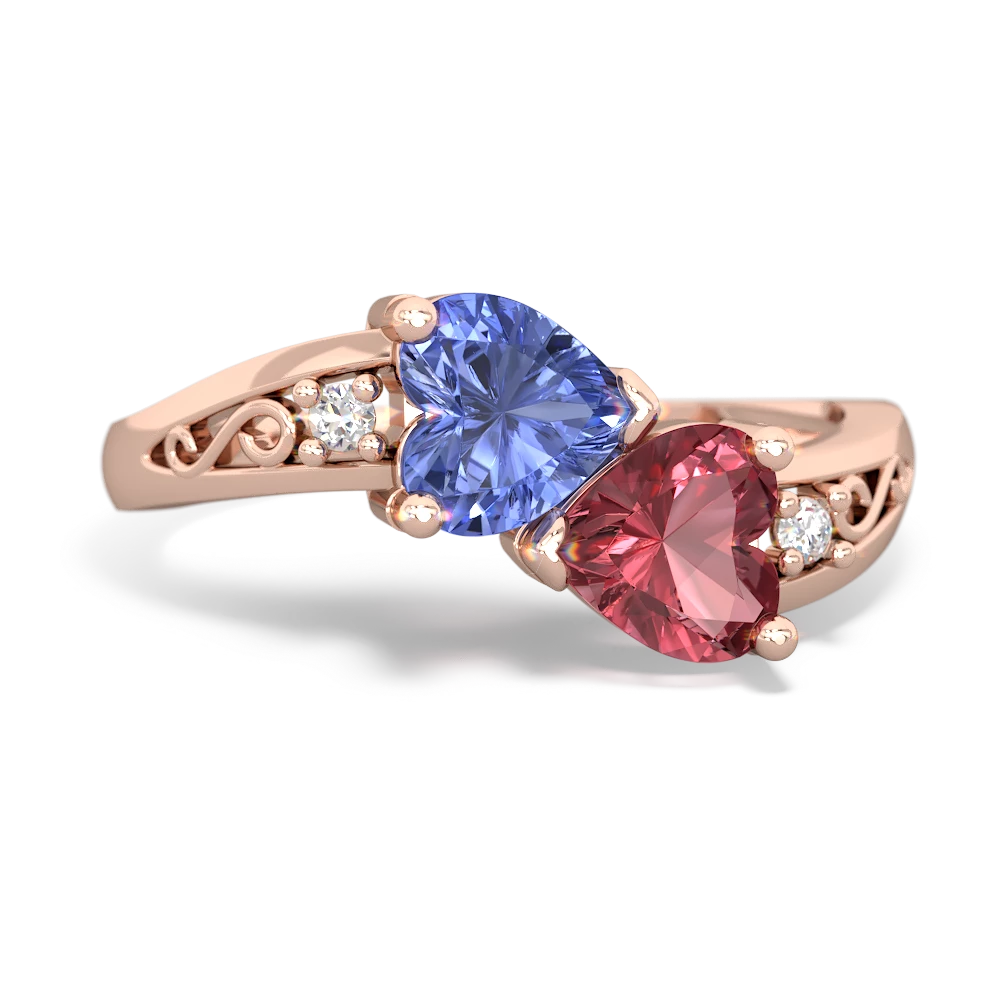 Tanzanite Snuggling Hearts 14K Rose Gold ring R2178