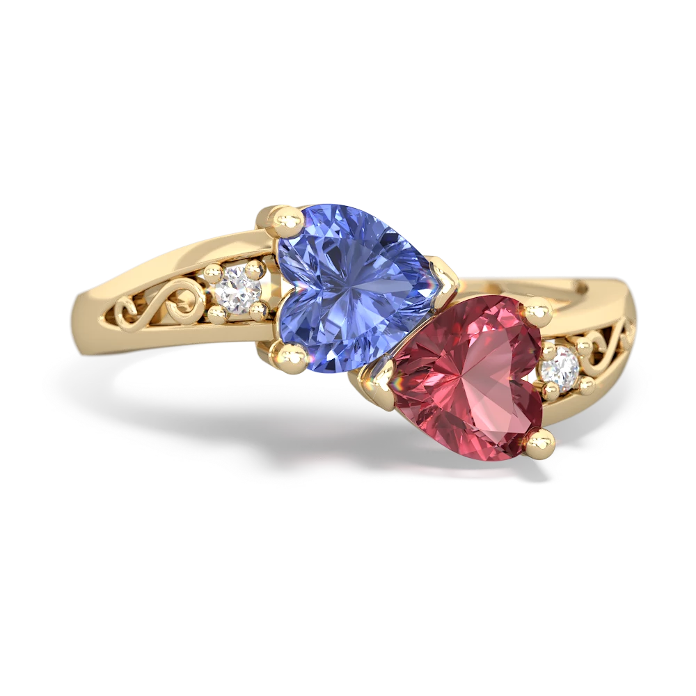 Tanzanite Snuggling Hearts 14K Yellow Gold ring R2178