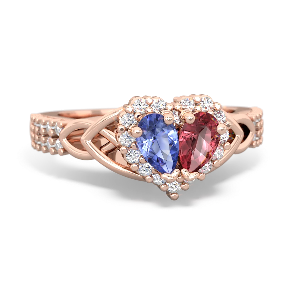 Tanzanite Celtic Knot Two Hearts As One 14K Rose Gold ring R2644HRT