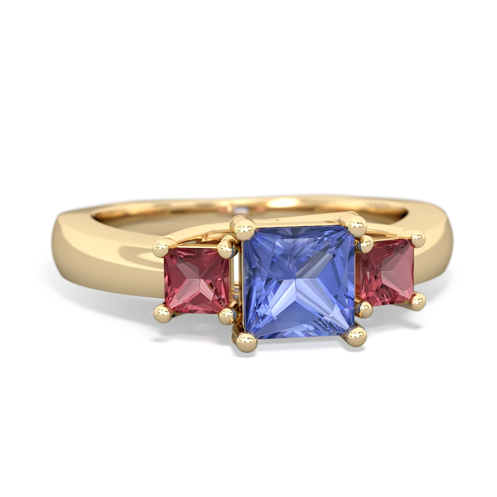 Tanzanite Three Stone Trellis 14K Yellow Gold ring R4015