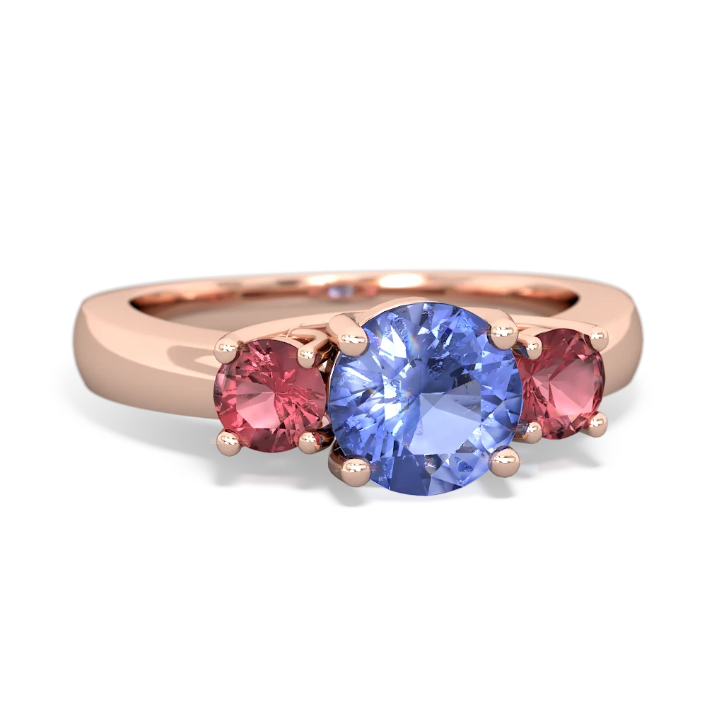 Tanzanite Three Stone Round Trellis 14K Rose Gold ring R4018