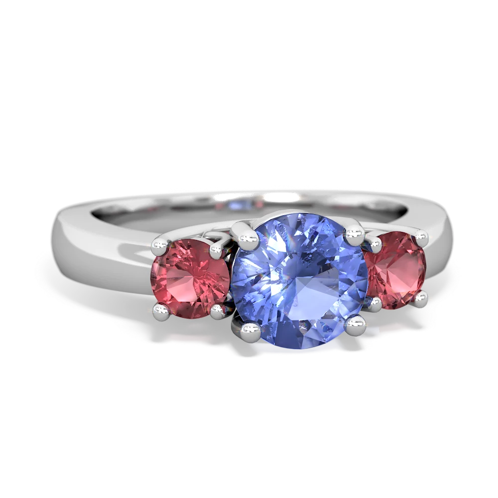 Tanzanite Three Stone Round Trellis 14K White Gold ring R4018