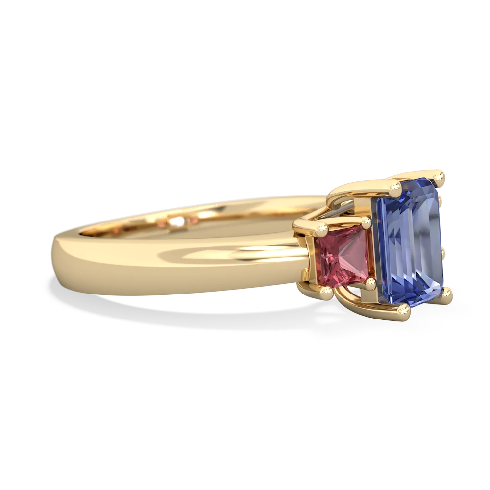 Tanzanite Three Stone Emerald-Cut Trellis 14K Yellow Gold ring R4021