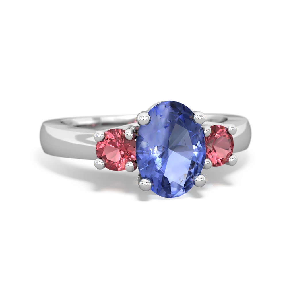 Tanzanite Three Stone Oval Trellis 14K White Gold ring R4024