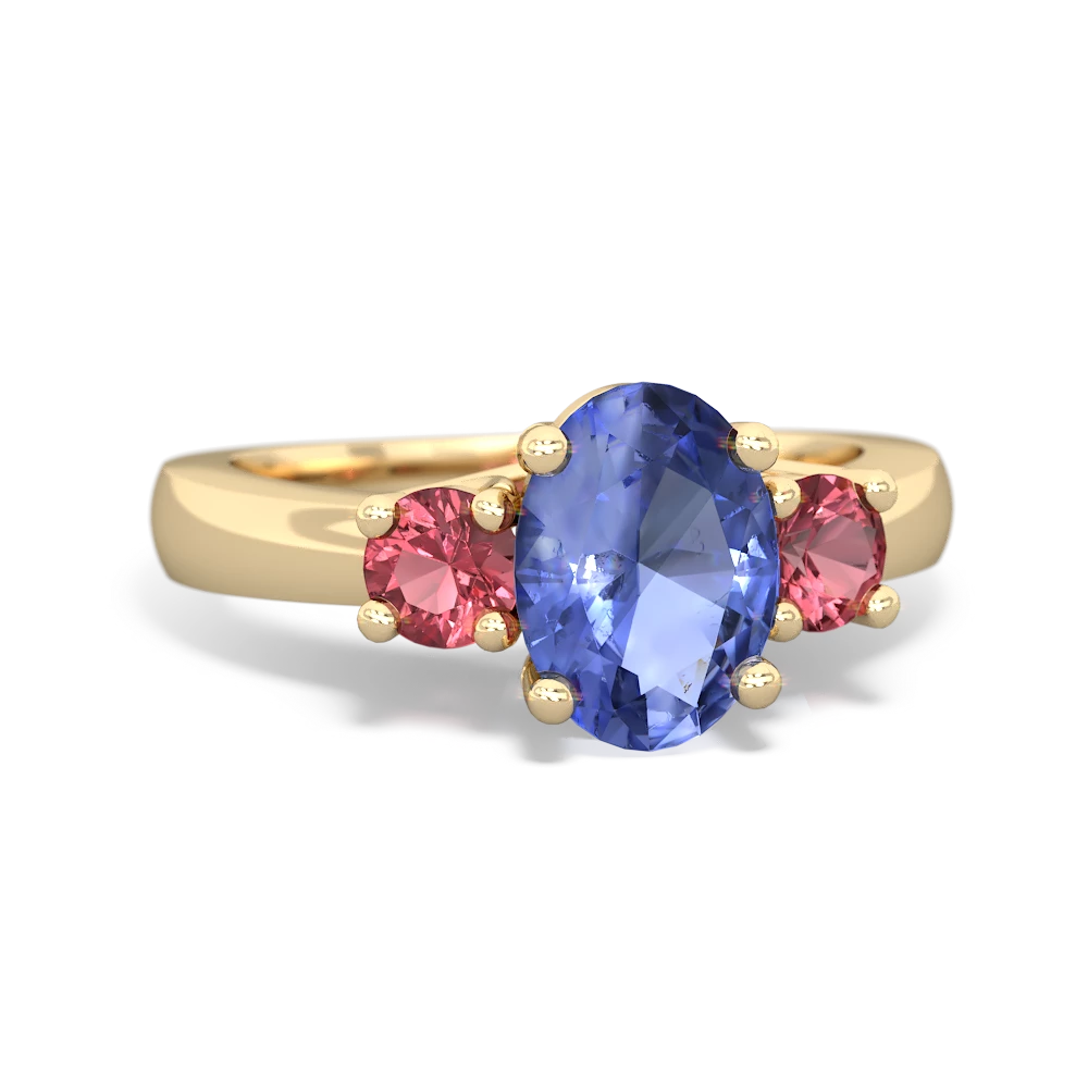 Tanzanite Three Stone Oval Trellis 14K Yellow Gold ring R4024