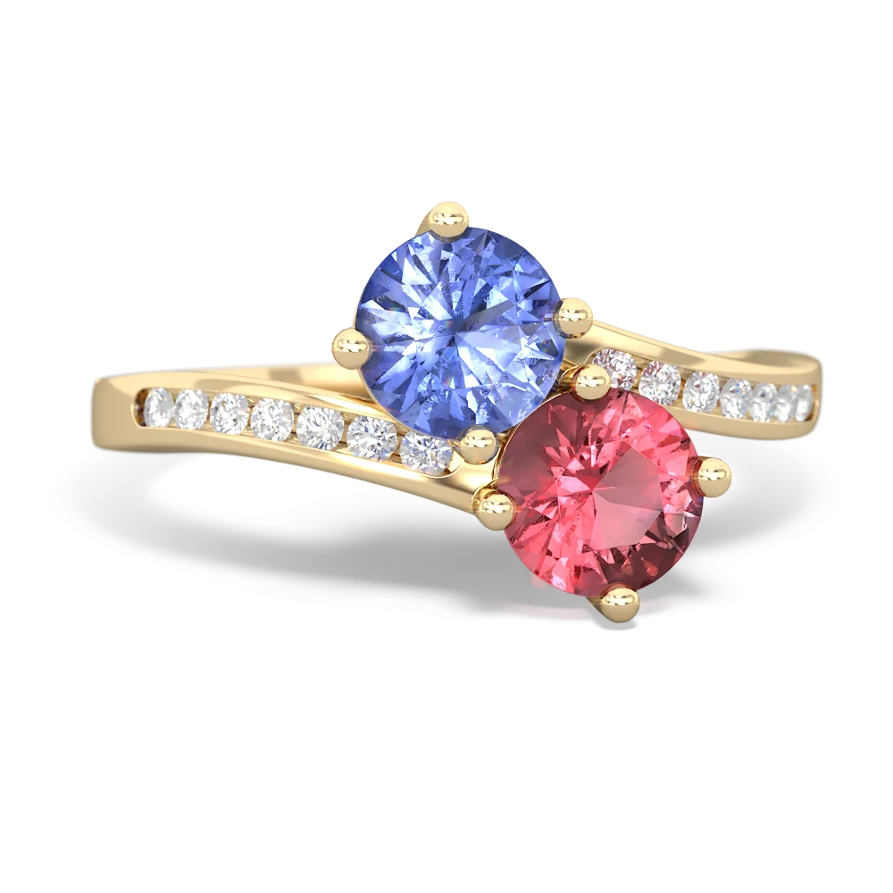 Tanzanite Channel Set Two Stone 14K Yellow Gold ring R5303