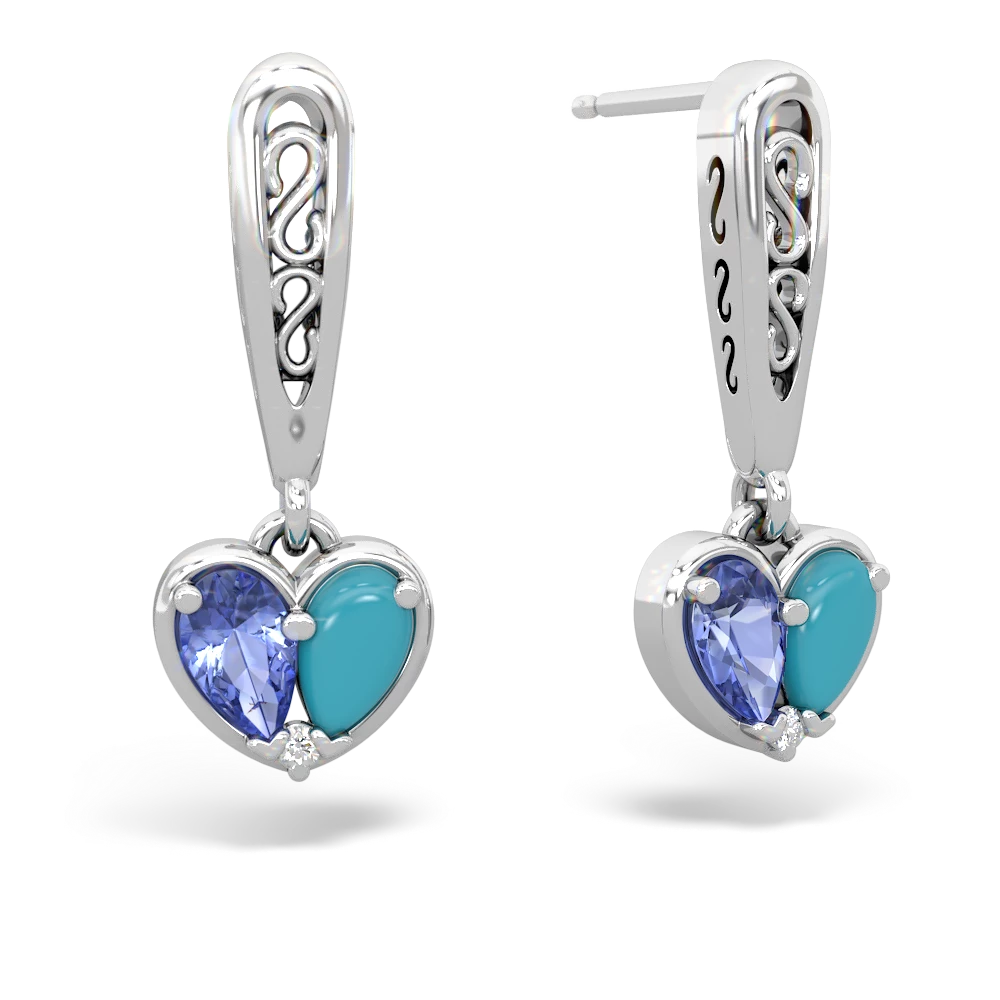 Tanzanite Filligree Heart 14K White Gold earrings E5070