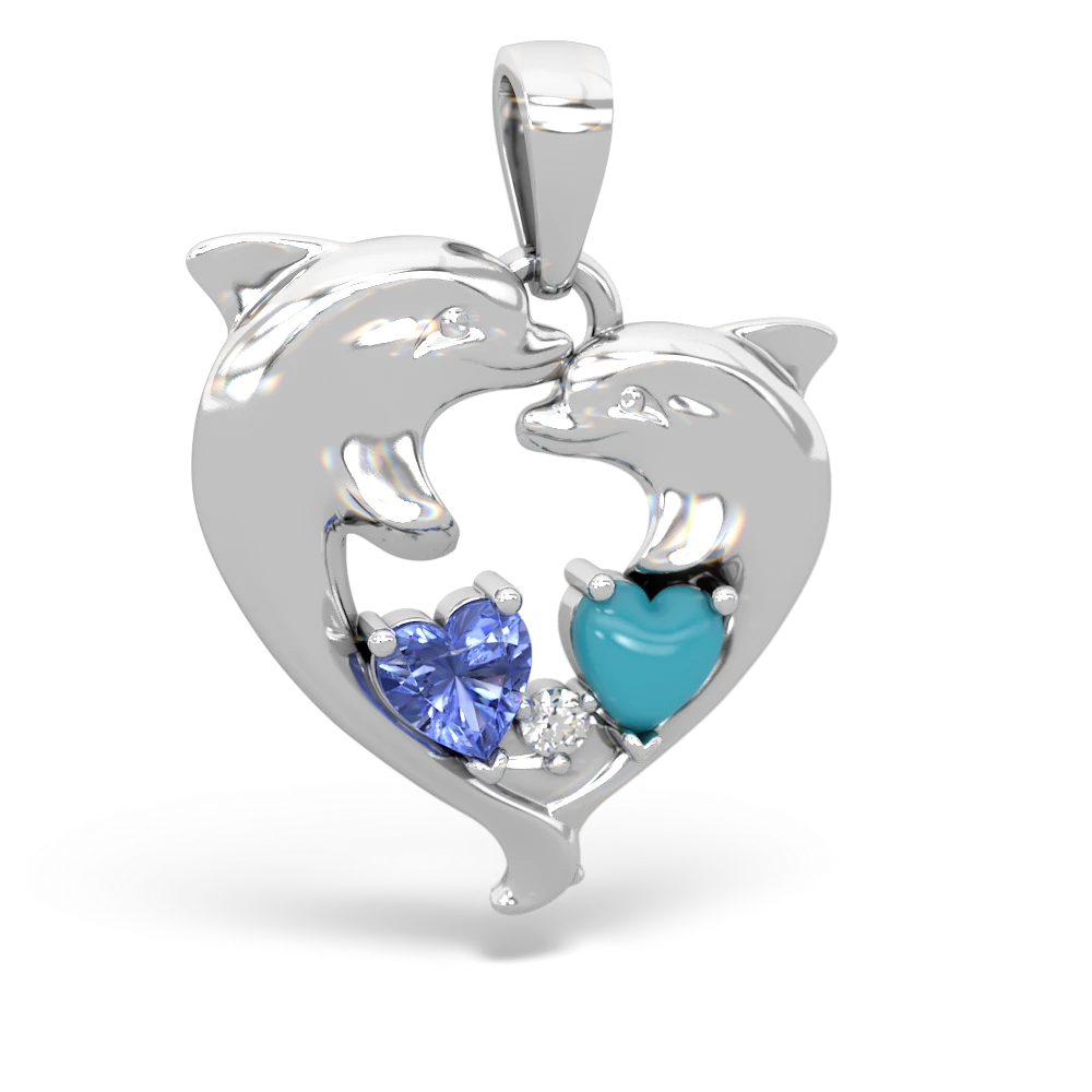 Tanzanite Dolphin Heart 14K White Gold pendant P5820