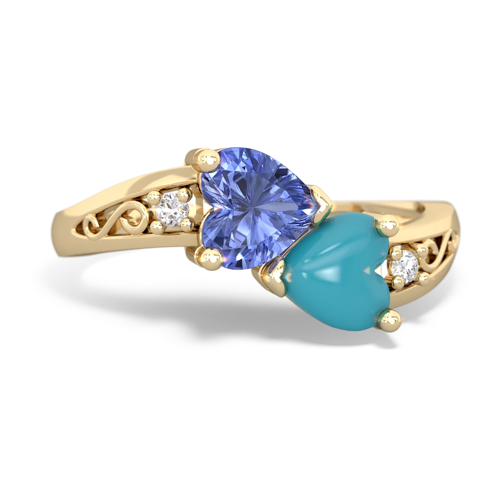 Tanzanite Snuggling Hearts 14K Yellow Gold ring R2178