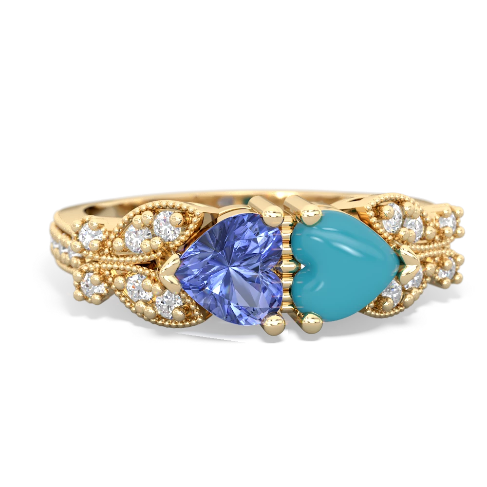 Tanzanite Diamond Butterflies 14K Yellow Gold ring R5601