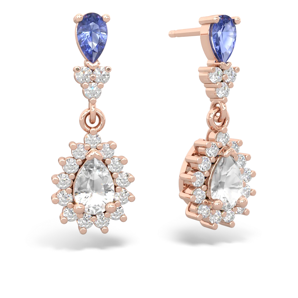 Tanzanite Halo Pear Dangle 14K Rose Gold earrings E1882