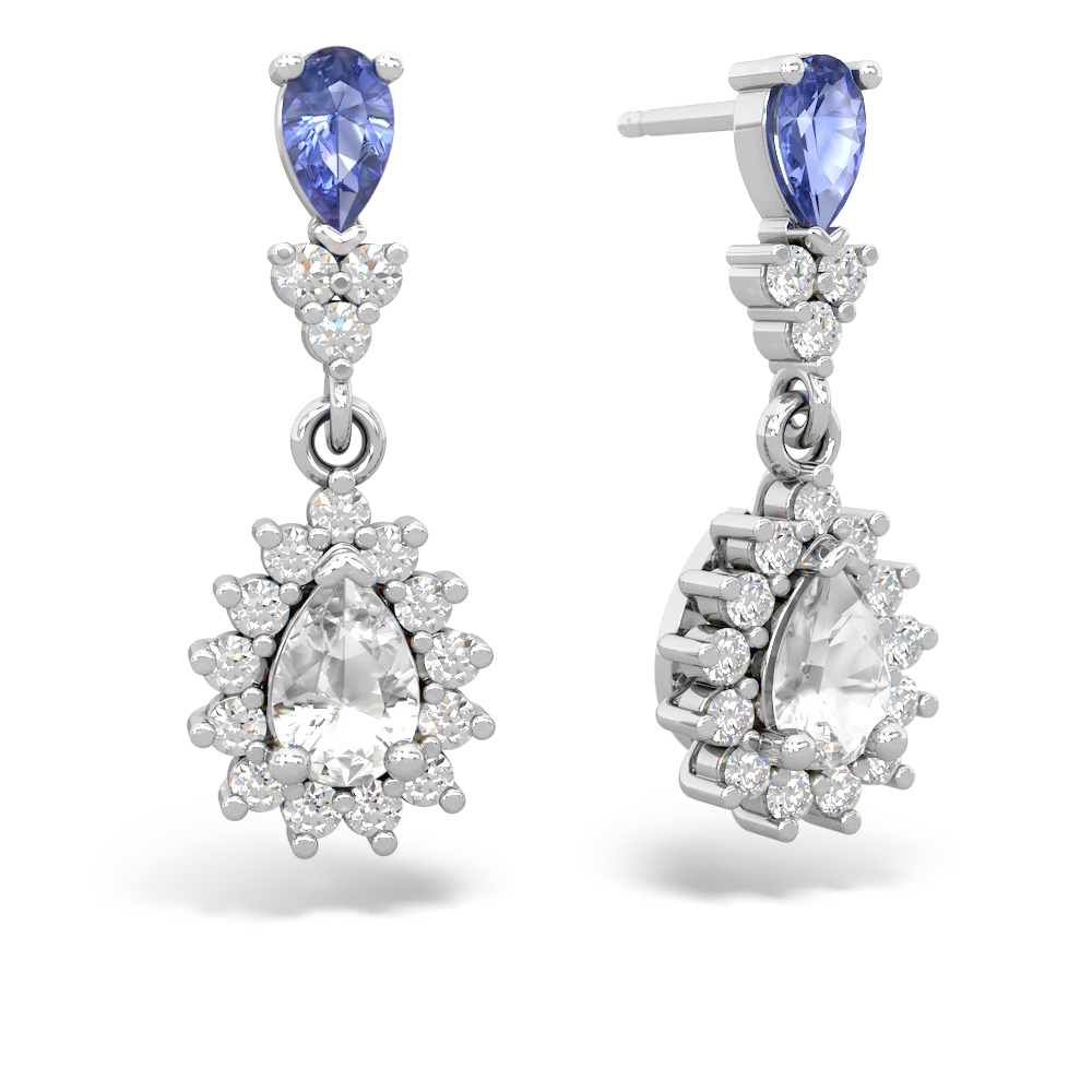 Tanzanite Halo Pear Dangle 14K White Gold earrings E1882