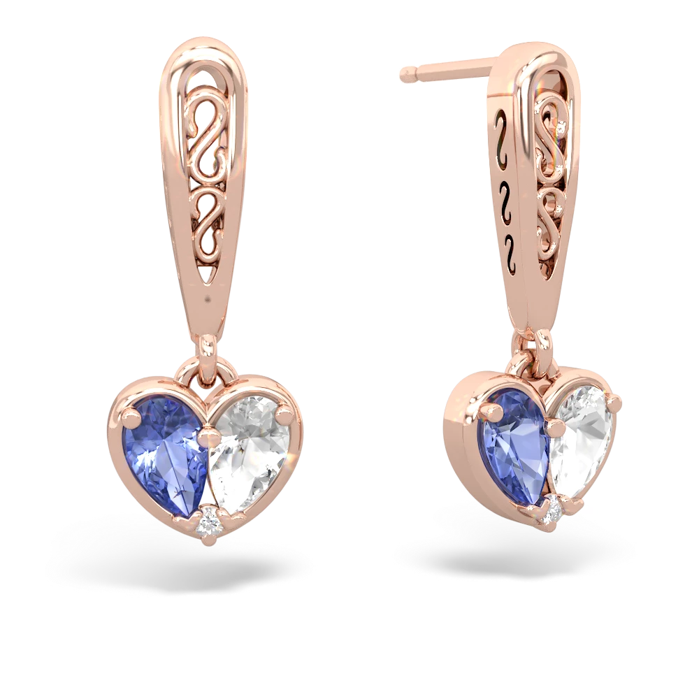 Tanzanite Filligree Heart 14K Rose Gold earrings E5070