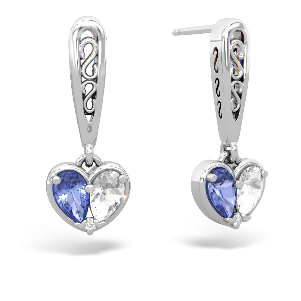 Tanzanite Filligree Heart 14K White Gold earrings E5070