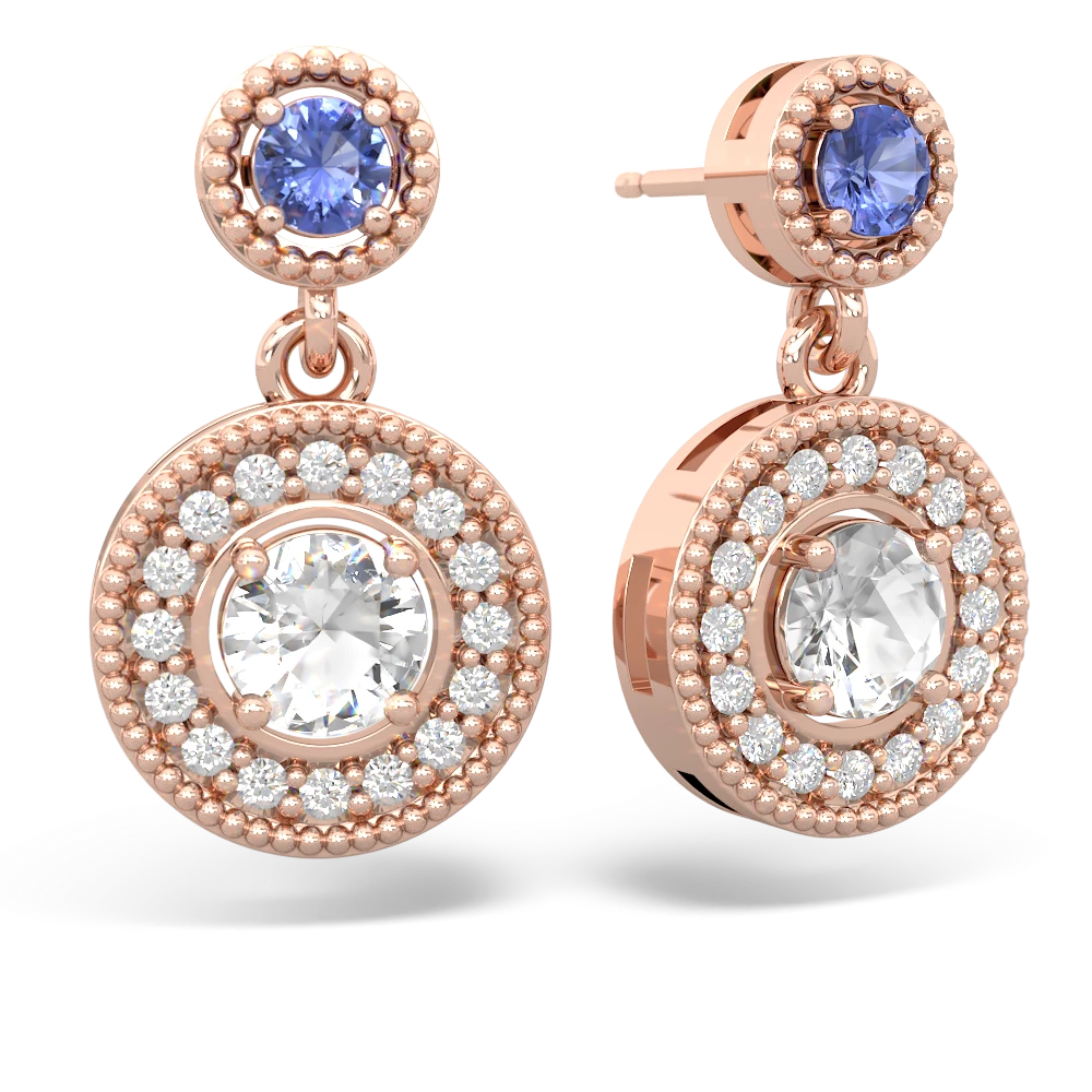 Tanzanite Halo Dangle 14K Rose Gold earrings E5319