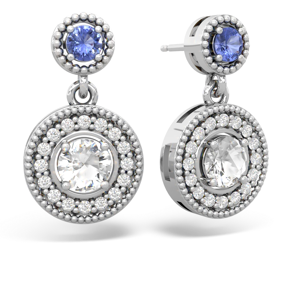 Tanzanite Halo Dangle 14K White Gold earrings E5319