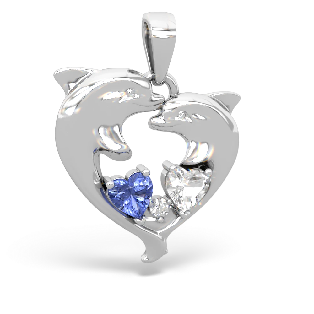 Tanzanite Dolphin Heart 14K White Gold pendant P5820