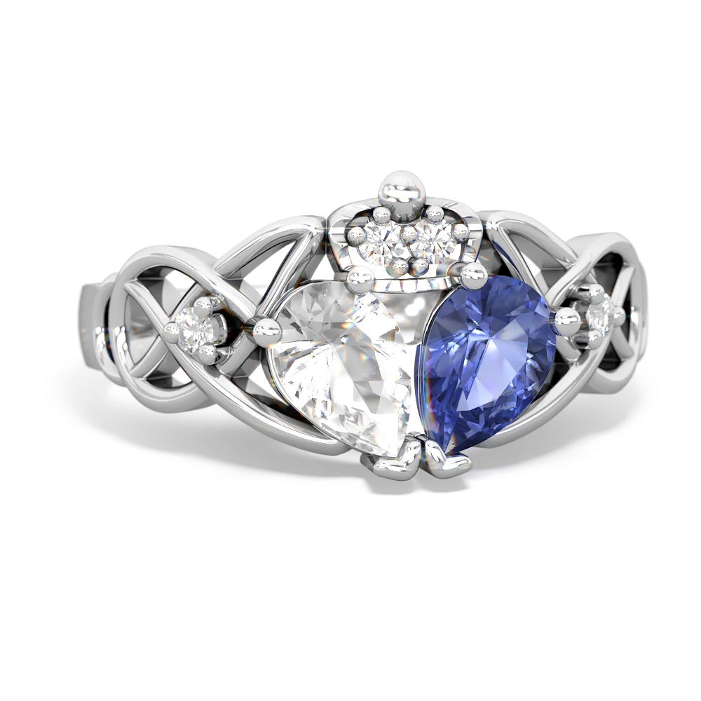 Tanzanite 'One Heart' Celtic Knot Claddagh 14K White Gold ring R5322