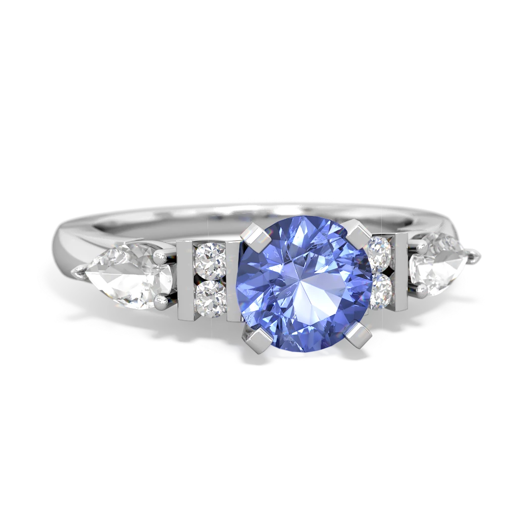 Tanzanite 6Mm Round Eternal Embrace Engagement 14K White Gold ring R2005