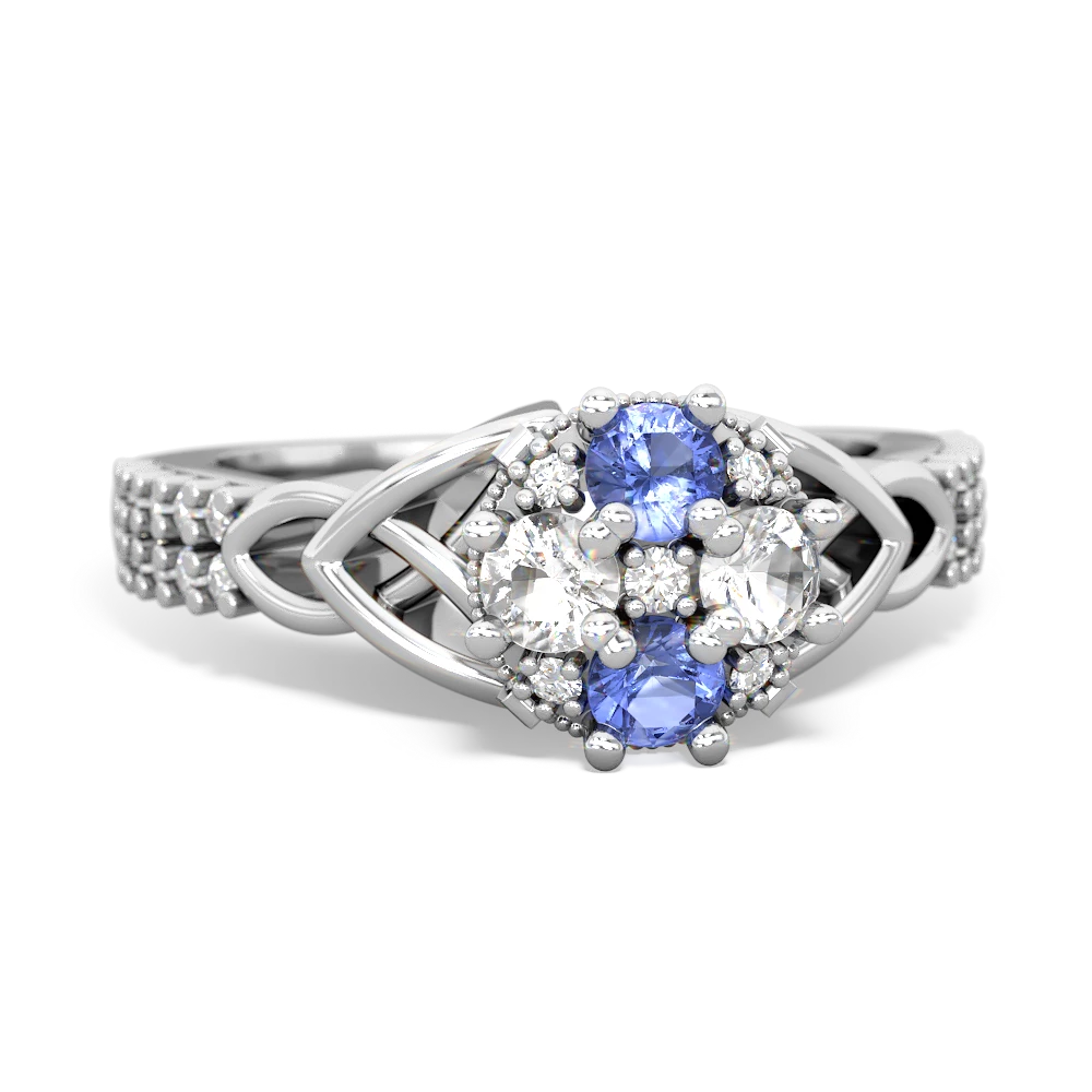 Tanzanite Celtic Knot Cluster Engagement 14K White Gold ring R26443RD