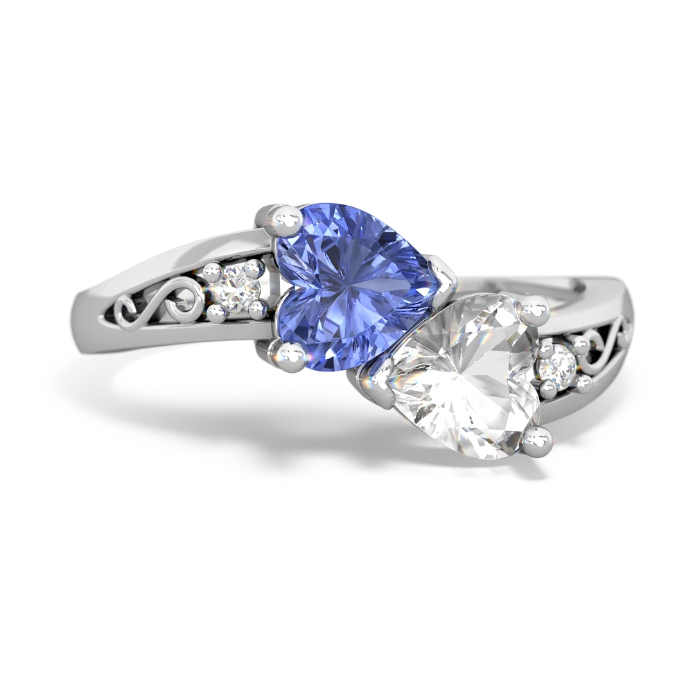 Tanzanite Snuggling Hearts 14K White Gold ring R2178